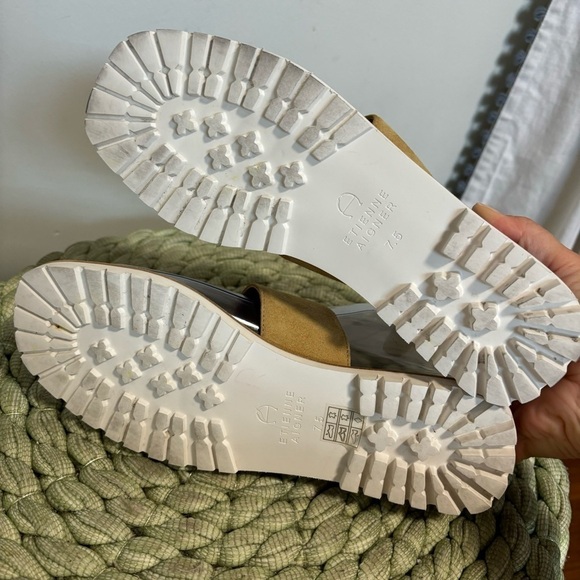 ETIENNE AIGNER Palma Golden Leather/Suede Slip On Flat Flip Flop Sandals - Picture 9 of 10